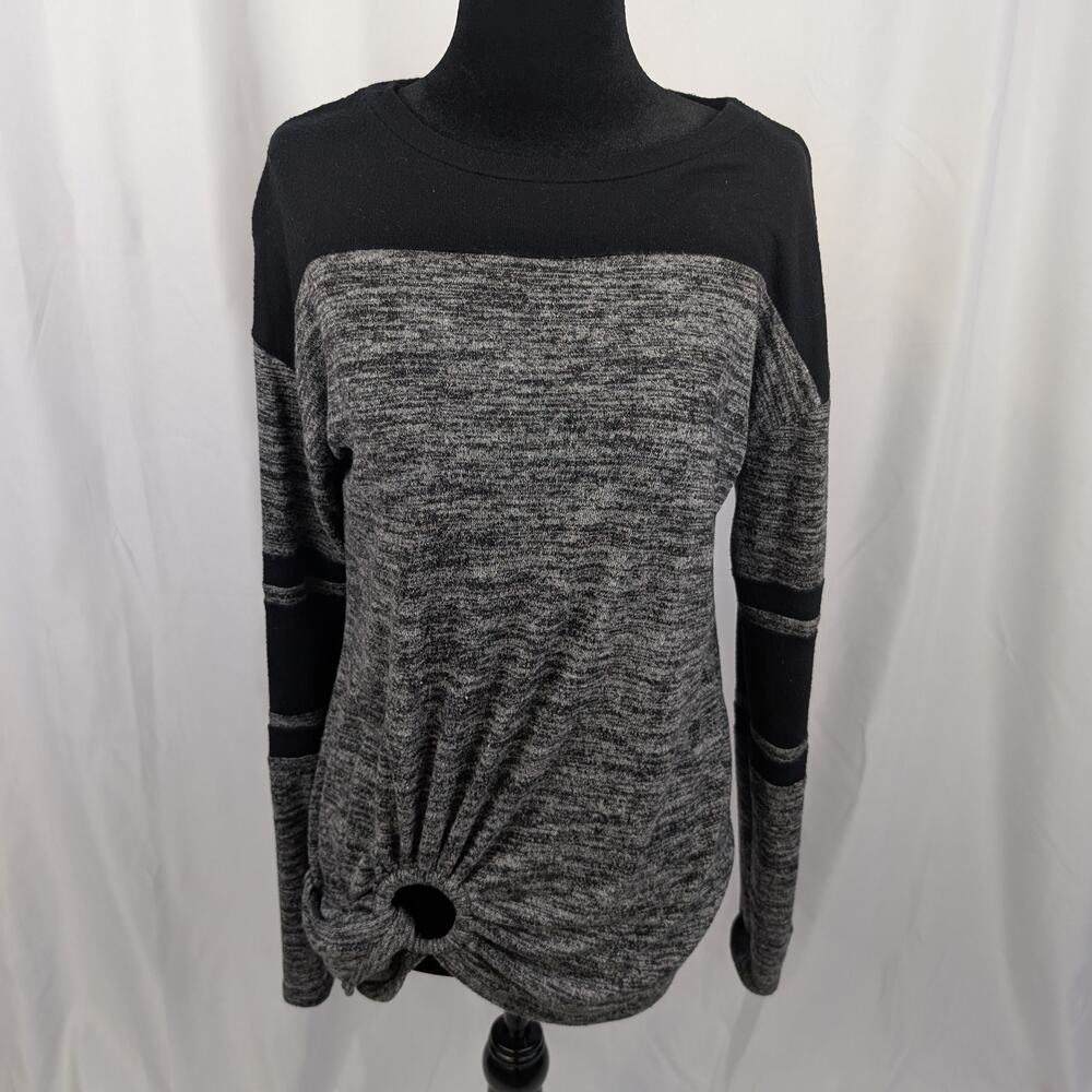No Boundaries Colorblock Marled Knit Long Sleeve Top Knot Hem Juniors S 3-5